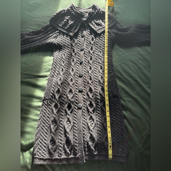 EUC - Aran Crafts 100% Merino Wool Cable Knit Sweater Coat (Charcoal Gray) - Picture 7 of 12